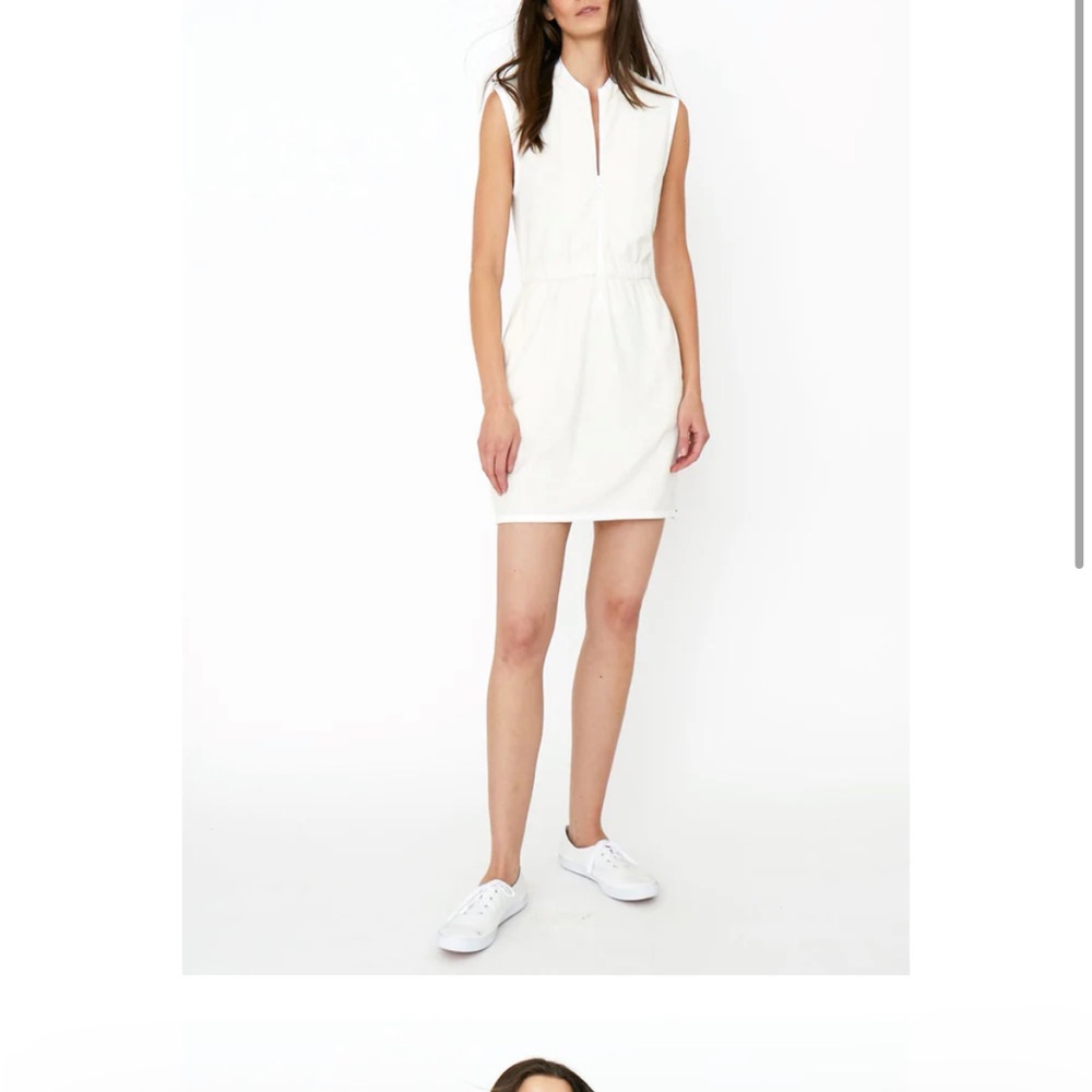 Trendy White and Peach striped Sleeveless Dress